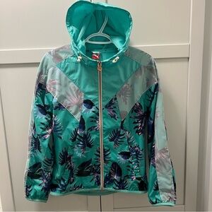 PUMA Tropical Print Windbreaker Jacket - White Mesh Panels - Womens Size Small